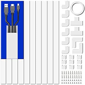 Cord Cover Raceway Kit, 157in Cable Cover Channel, Paintable Cord Concealer System Cable Hider, Cord Wires, Hiding Wall…